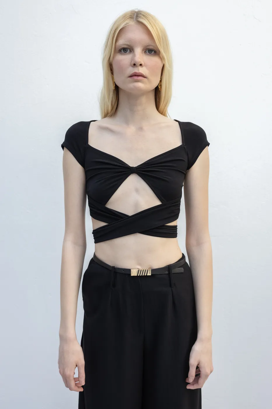 Bayan Siyah Bağlamalı Crop Top