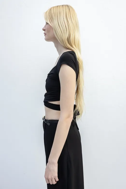 Bayan Siyah Bağlamalı Crop Top - BSL