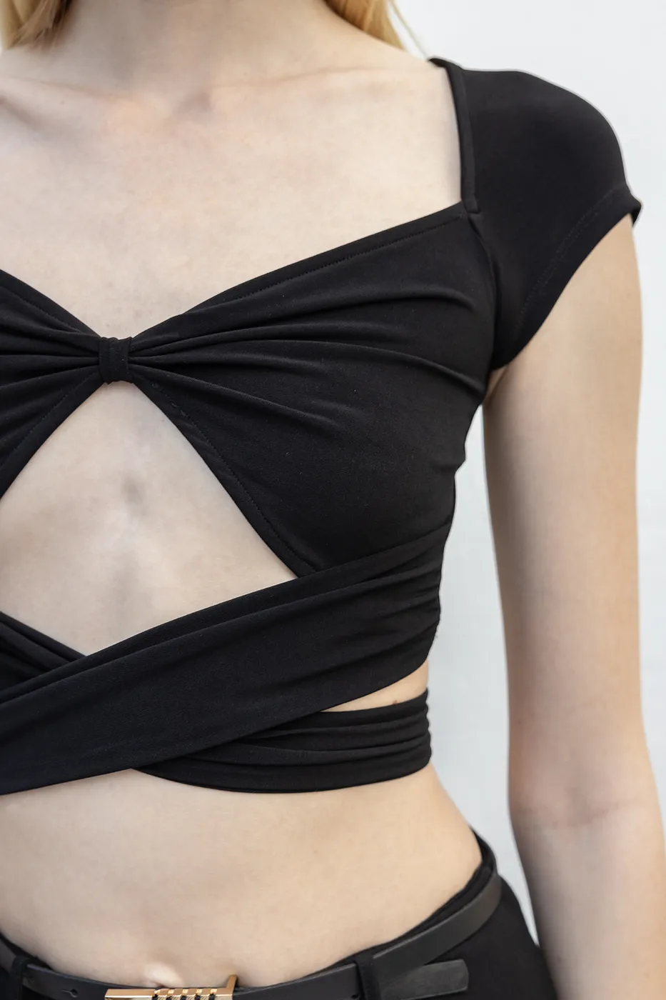 Bayan Siyah Bağlamalı Crop Top