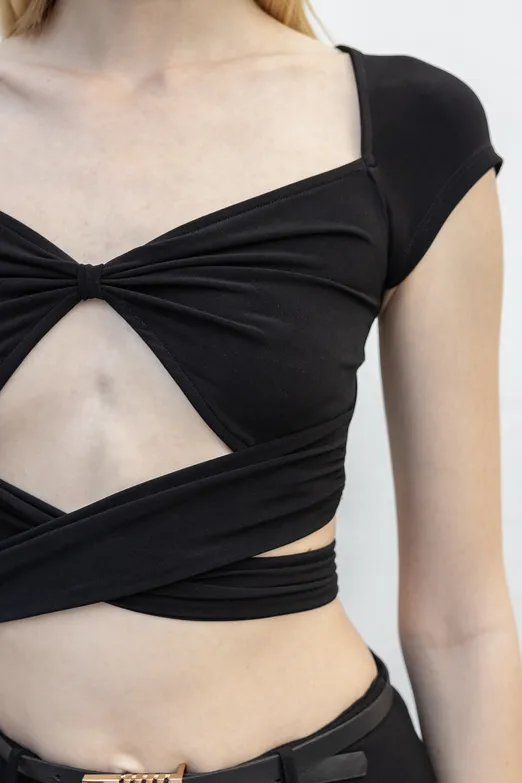 Bayan Siyah Bağlamalı Crop Top - BSL