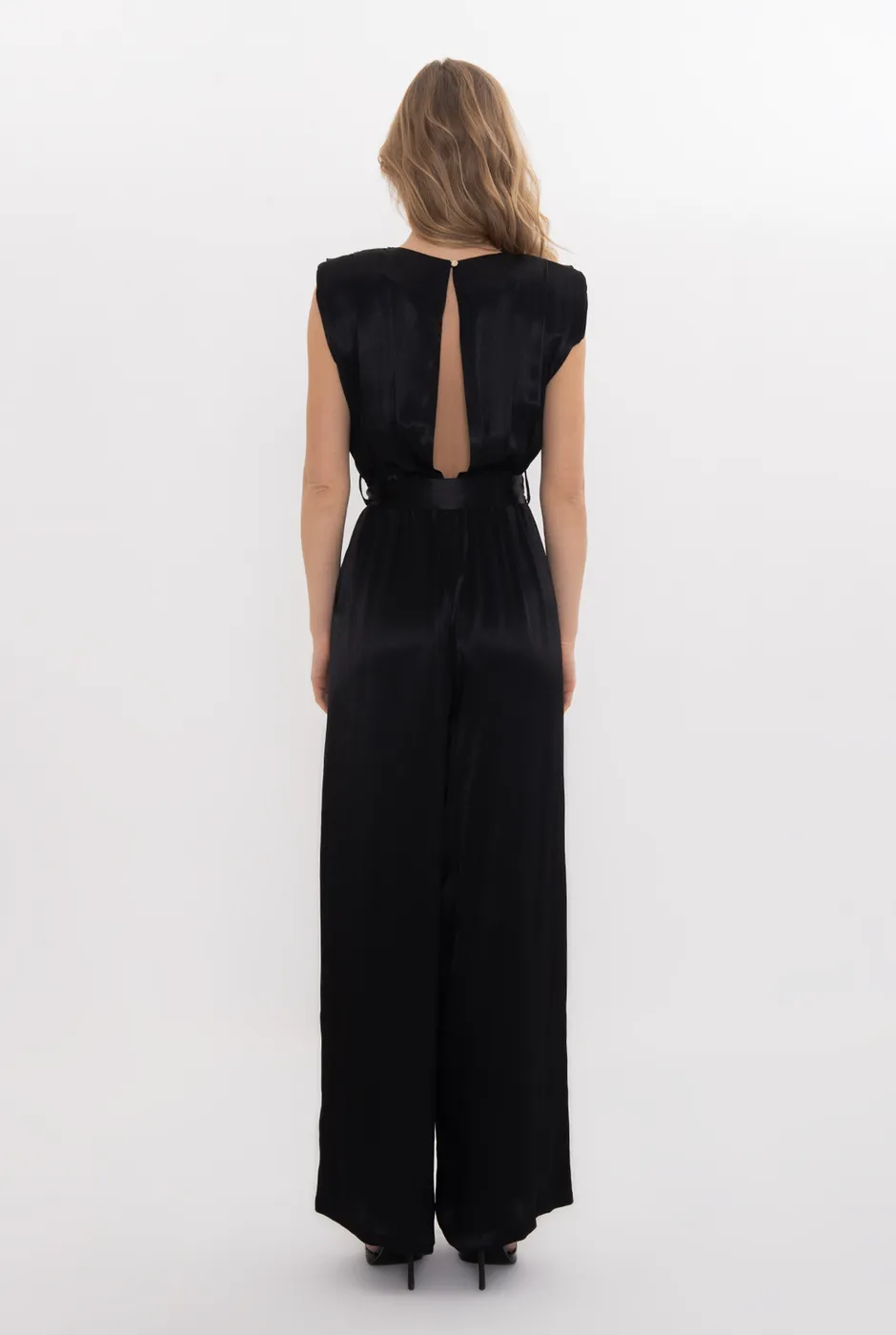 Bayan Siyah Degaje Yakalı Kolsuz Tulum