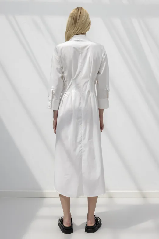 Bayan Beyaz Kemerli Midi Gömlek Elbise - BSL