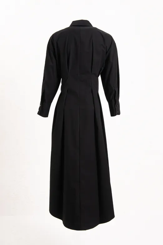 Bayan Siyah Kemerli Midi Gömlek Elbise - BSL