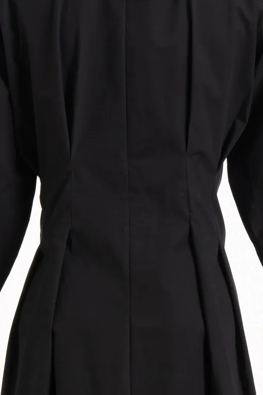 Bayan Siyah Kemerli Midi Gömlek Elbise - BSL