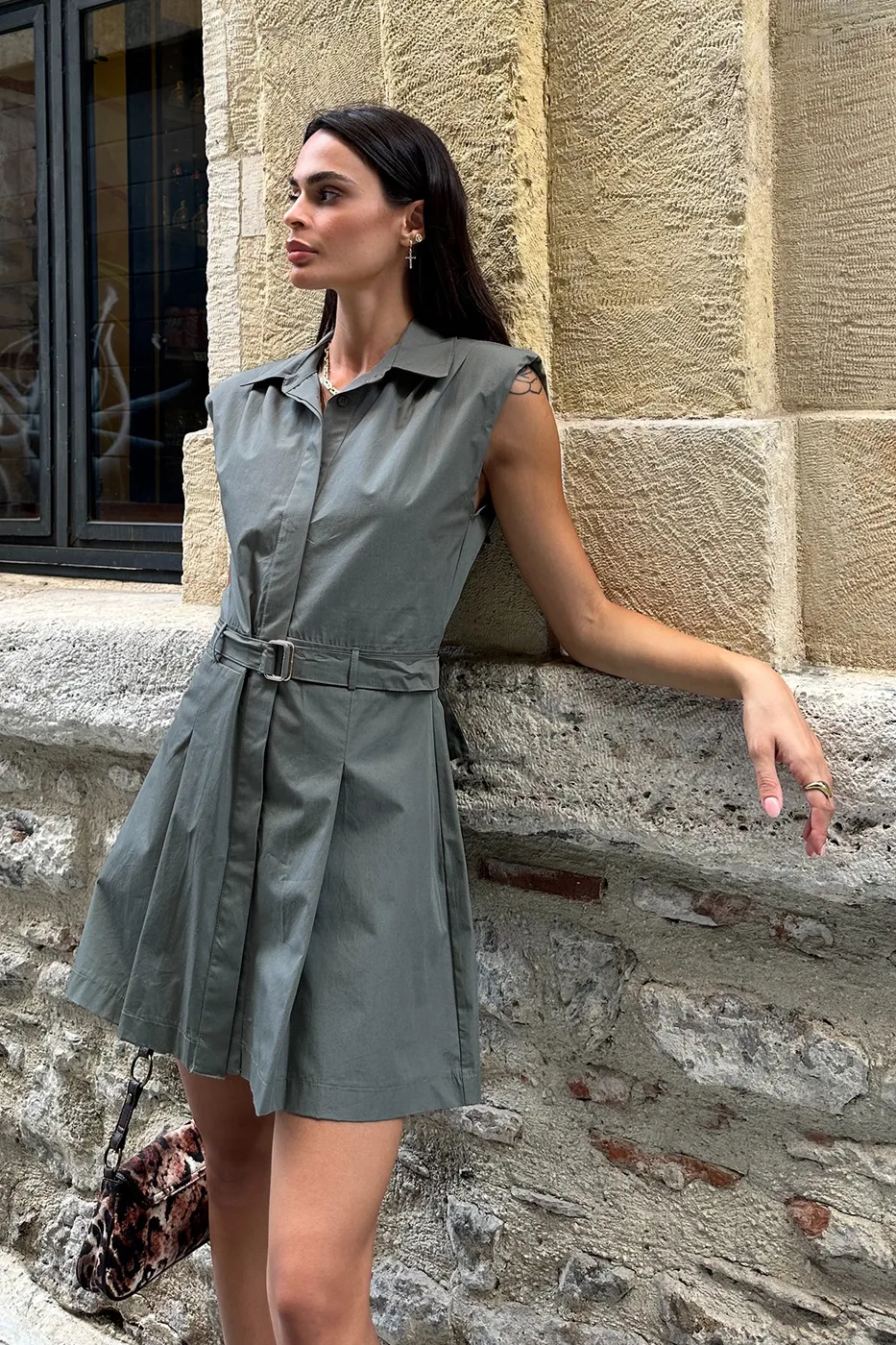 Bayan Haki %100 Cotton Pileli Mini Gömlek Elbise