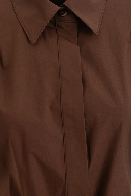 Bayan Kahverengi %100 Cotton Pileli Mini Gömlek Elbise - BSL