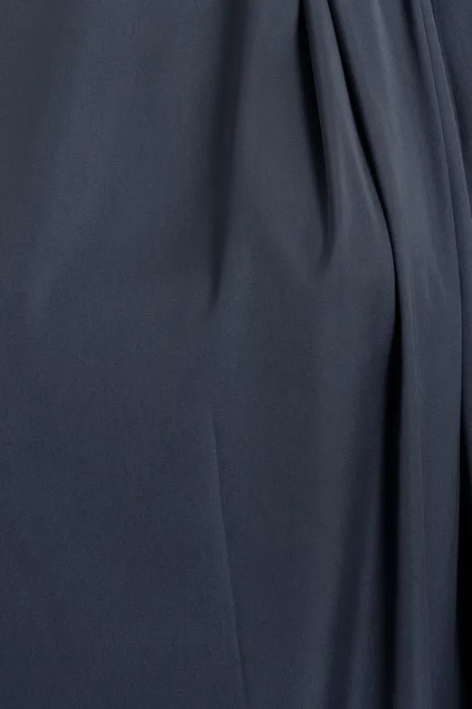 Bayan Antrasit Drapeli Düz Kesim Silüet Saten Maksi Elbise - BSL