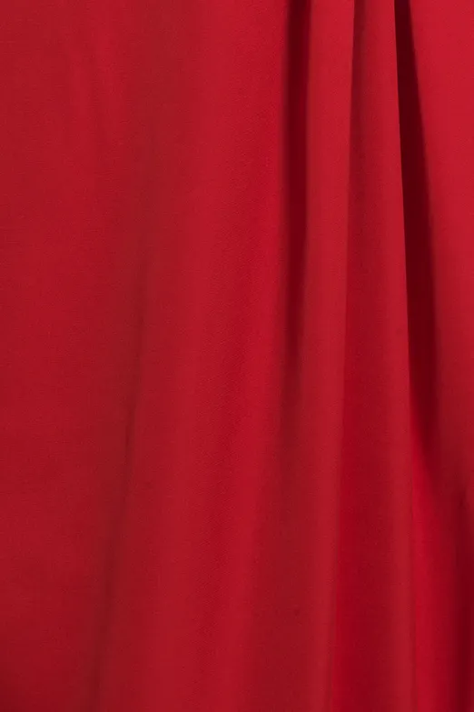 Bayan Kırmızı Drapeli Düz Kesim Silüet Saten Maksi Elbise - BSL