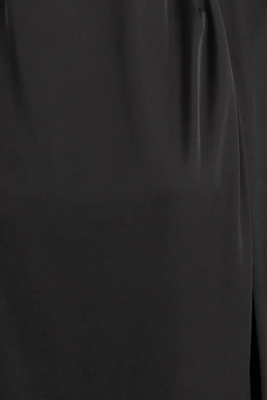 Bayan Siyah Drapeli Düz Kesim Silüet Saten Maksi Elbise - BSL