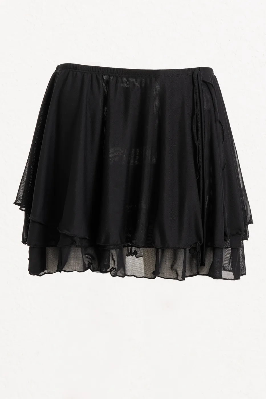 Bayan Siyah Volanlı Katlı Tül Mini Etek