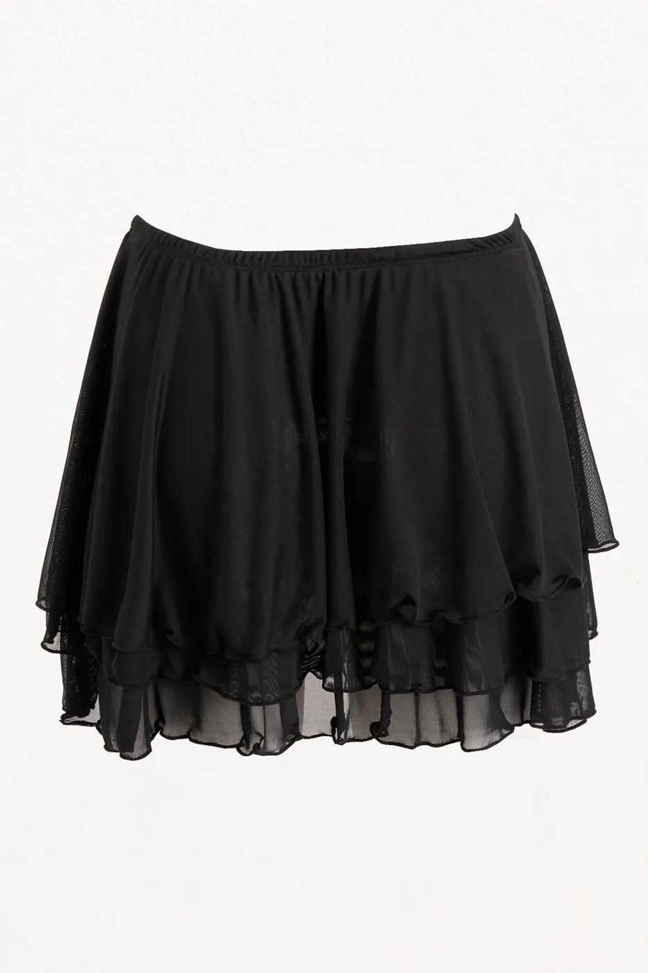 Bayan Siyah Volanlı Katlı Tül Mini Etek