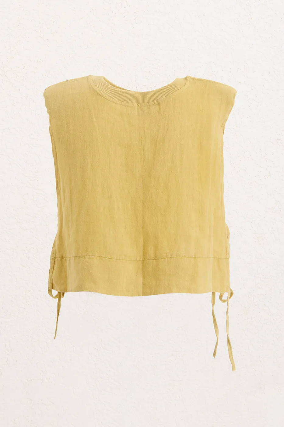 Bayan Sarı Yandan Bağcıklı Crop Keten Bluz