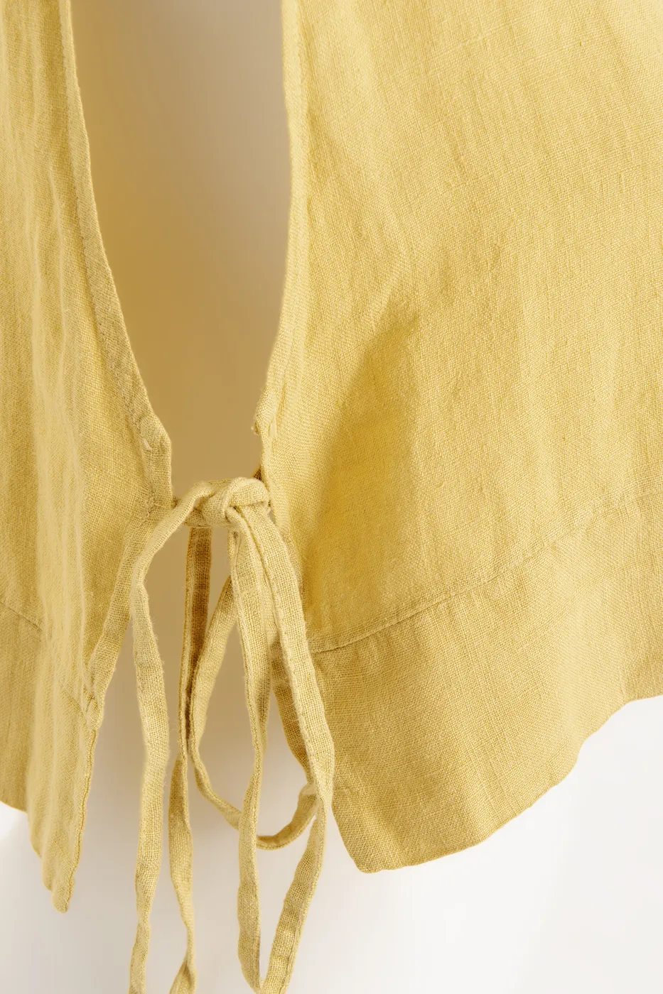 Bayan Sarı Yandan Bağcıklı Crop Keten Bluz