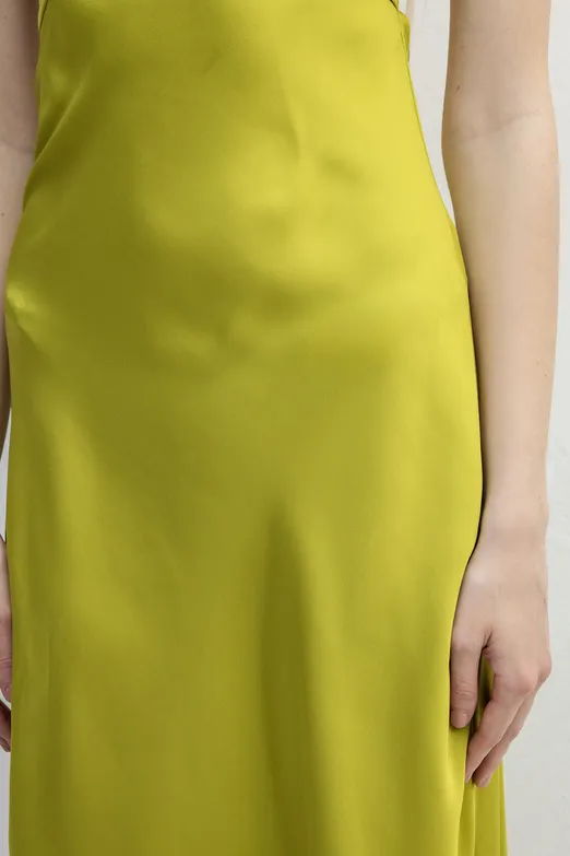 Bayan Yeşil Halter Yaka Saten Maksi Elbise - BSL