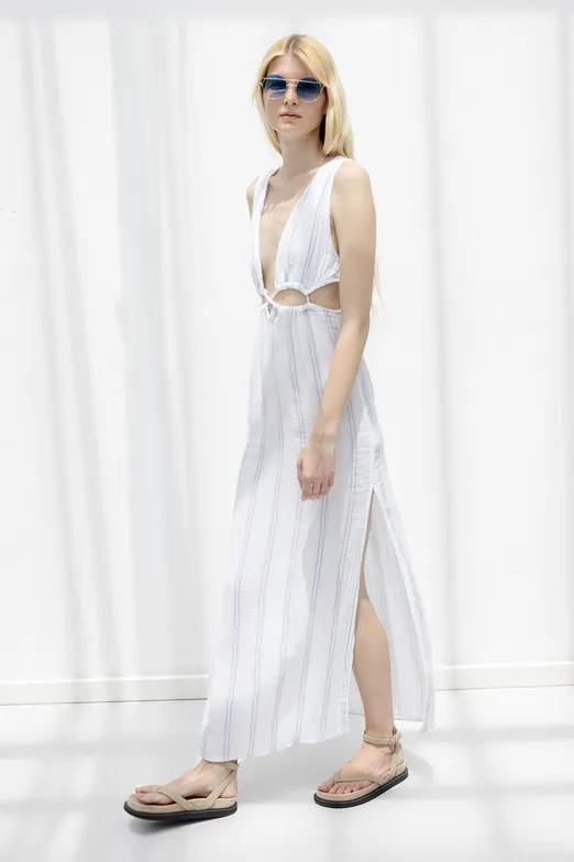 Bayan Beyaz Cotton Midi Elbise - BSL