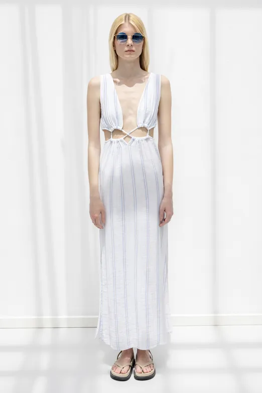 Bayan Beyaz Cotton Midi Elbise - BSL