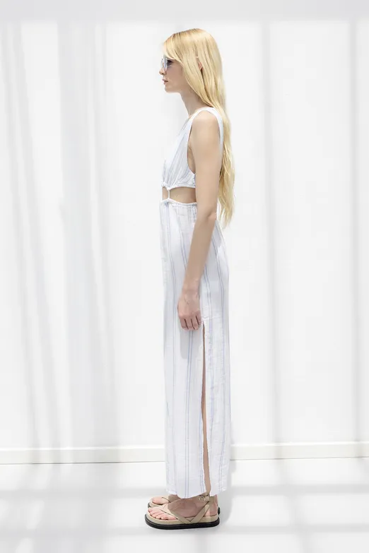 Bayan Beyaz Cotton Midi Elbise - BSL