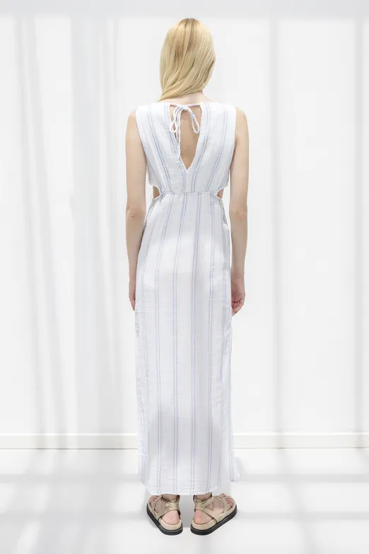 Bayan Beyaz Cotton Midi Elbise - BSL