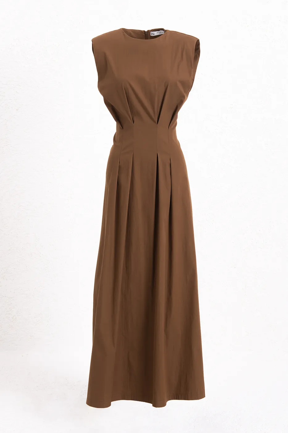 Bayan Tarçın Pileli Midi Boy Cotton Elbise