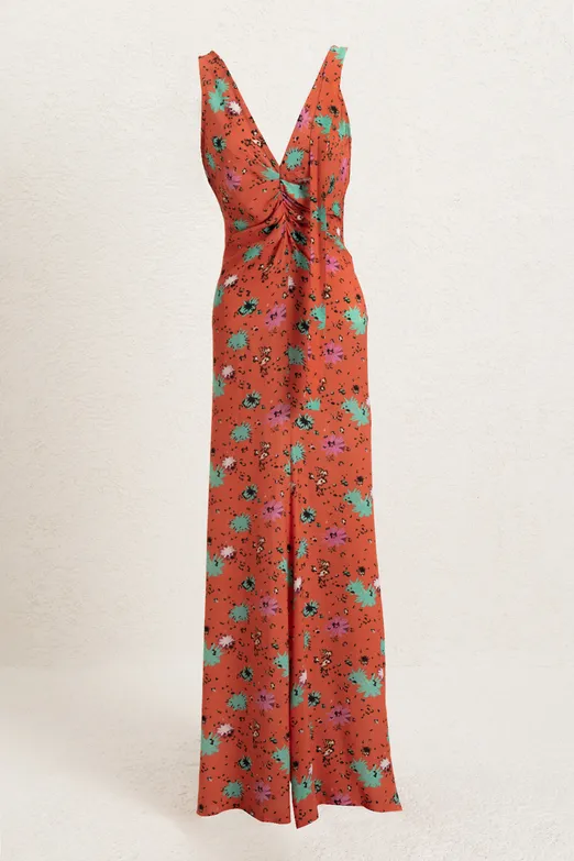 Bayan Kırmızı Sırt Dekolteli Midi Elbise - BSL