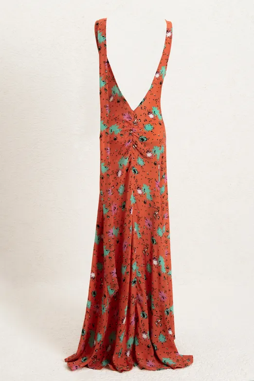 Bayan Kırmızı Sırt Dekolteli Midi Elbise - BSL