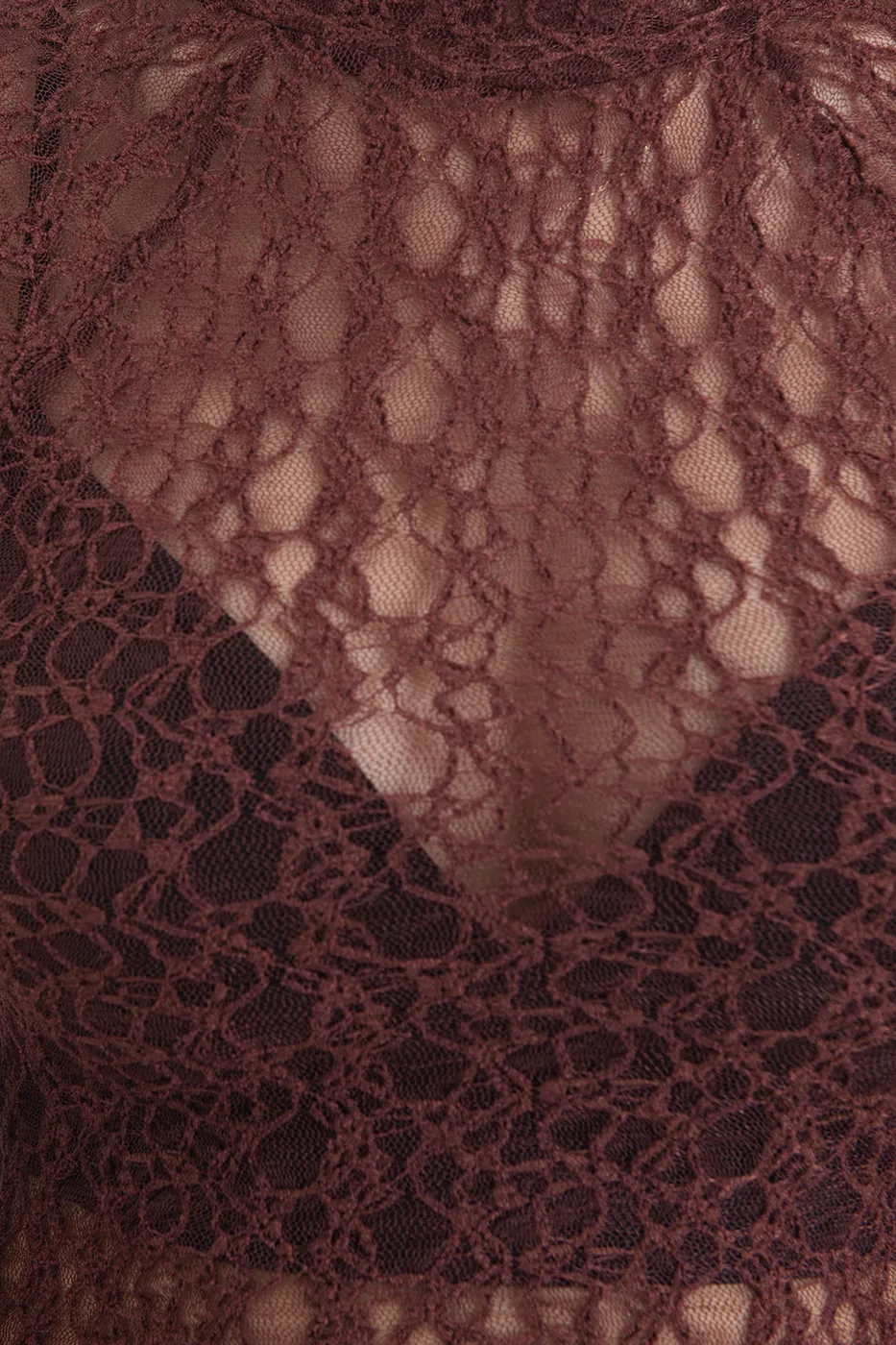 Bayan Bordo Dik Yakalı Dantel Top