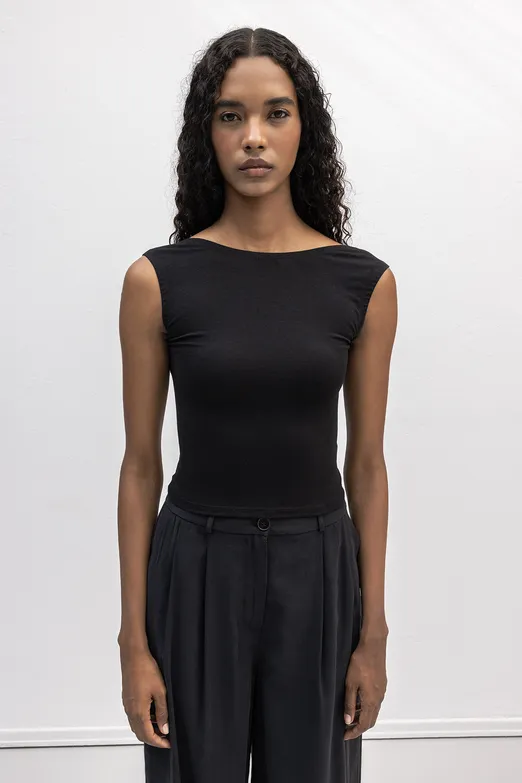 Bayan Siyah Sırt Dekolteli Crop Top - BSL