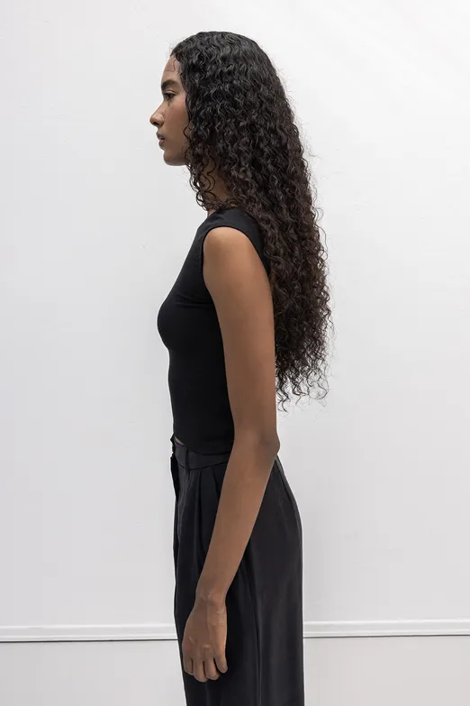 Bayan Siyah Sırt Dekolteli Crop Top - BSL