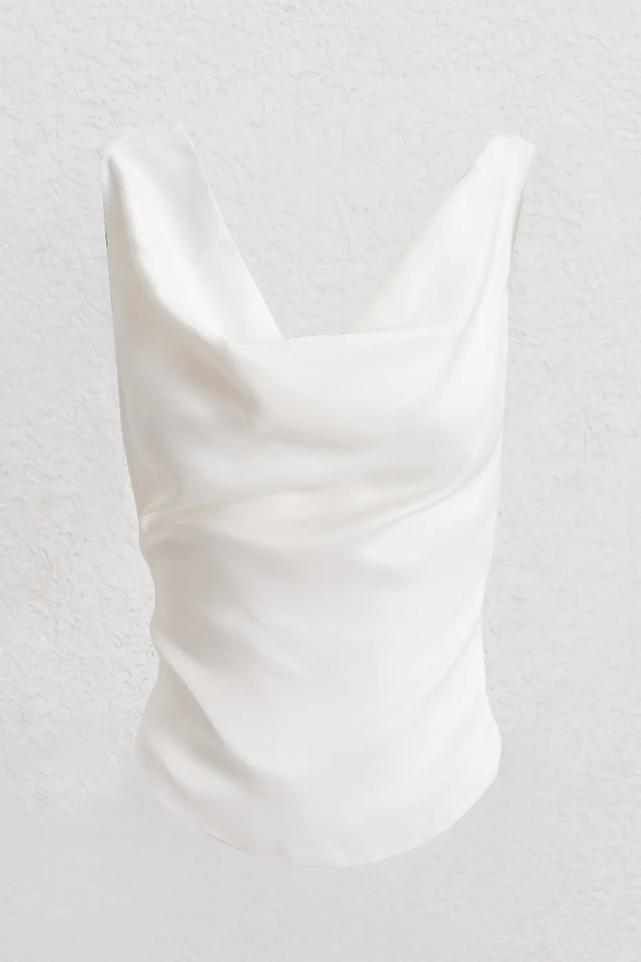 Bayan Beyaz Degaje Yakalı Saten Bluz