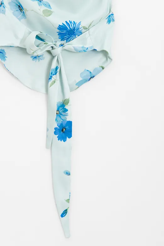 Bayan Mavi Degaje Yakalı Saten Bluz - BSL