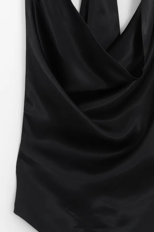 Bayan Siyah Degaje Yakalı Saten Bluz - BSL