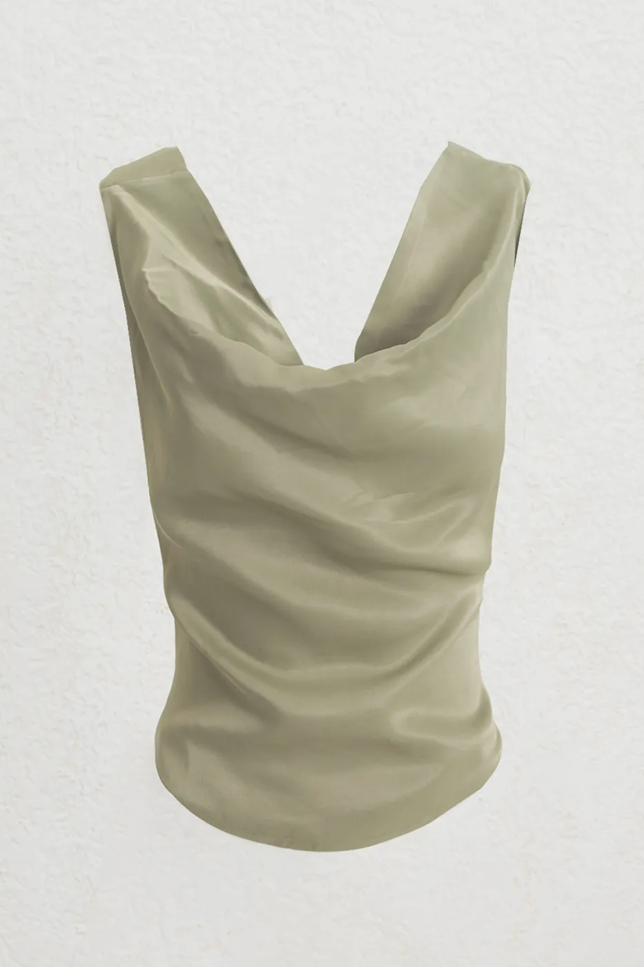 Bayan Yeşil Degaje Yakalı Saten Bluz