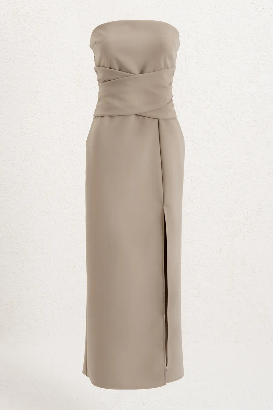 Bayan Bej Straplez Midi Elbise