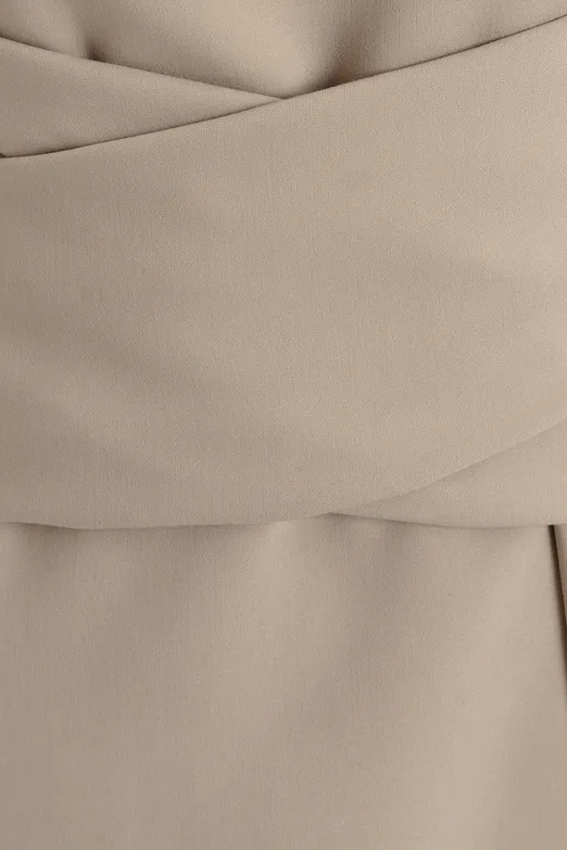 Bayan Bej STRAPLEZ MİDİ ELBİSE - BSL