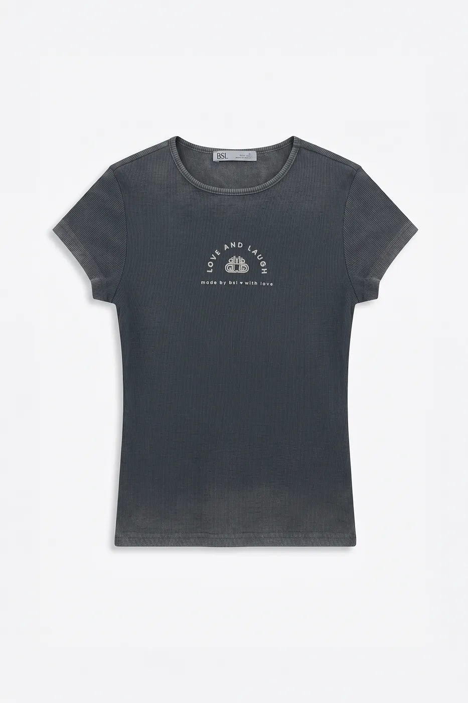Bayan Gri Baskılı Fitilli Basic Top