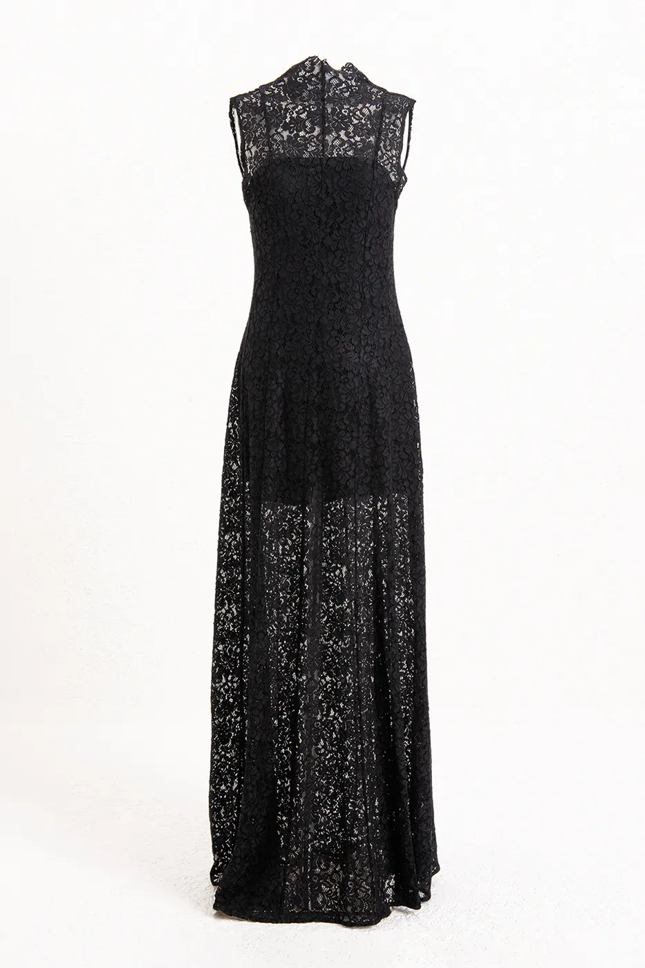 Bayan Siyah Dantel Maksi Elbise