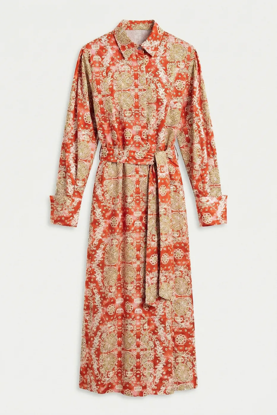 Bayan Kırmızı %100 Cotton Desenlı Gömlek Elbise