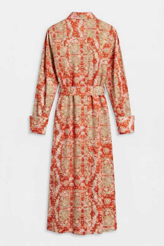 Bayan Kırmızı %100 Cotton Desenlı Gömlek Elbise - BSL