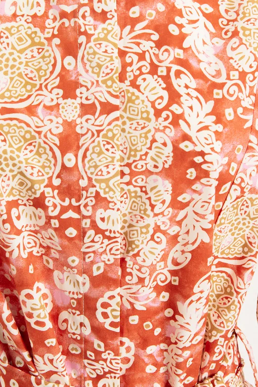 Bayan Kırmızı %100 Cotton Desenlı Gömlek Elbise - BSL