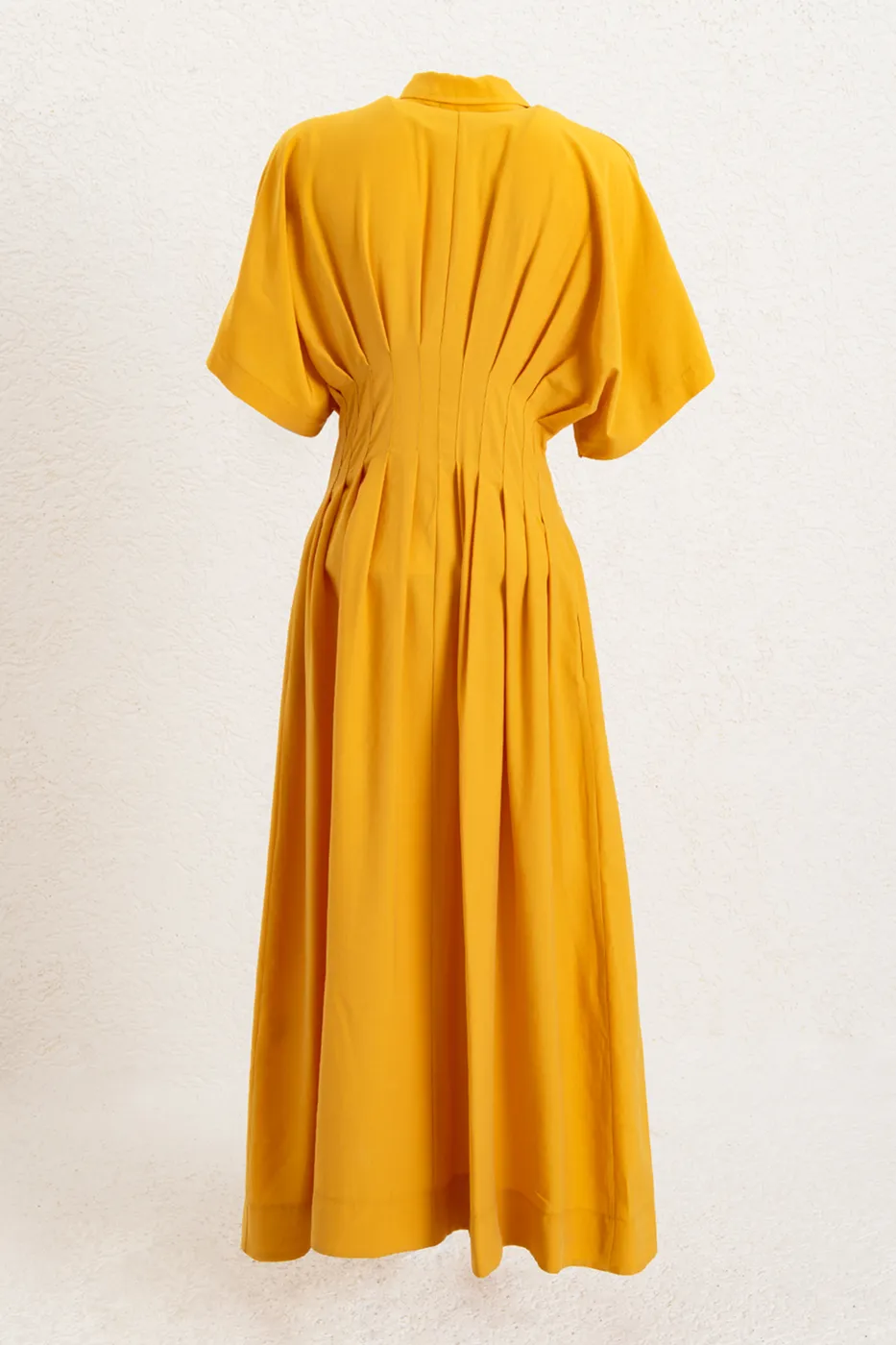 Bayan Sarı Yarasa Kollu Midi Cotton Gömlek Elbise