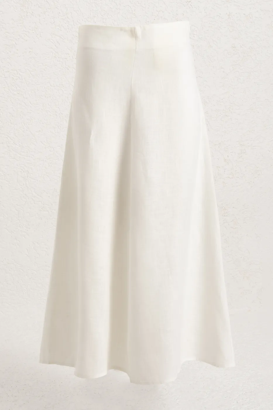 Bayan Beyaz %100 Keten Volanlı Midi Etek