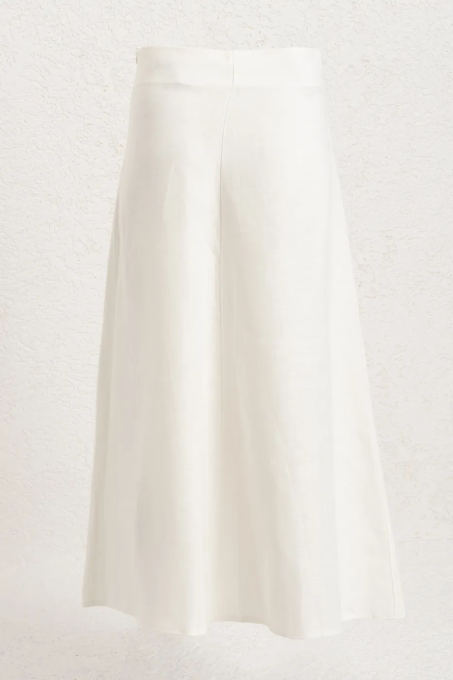 Bayan Beyaz %100 Keten Volanlı Midi Etek