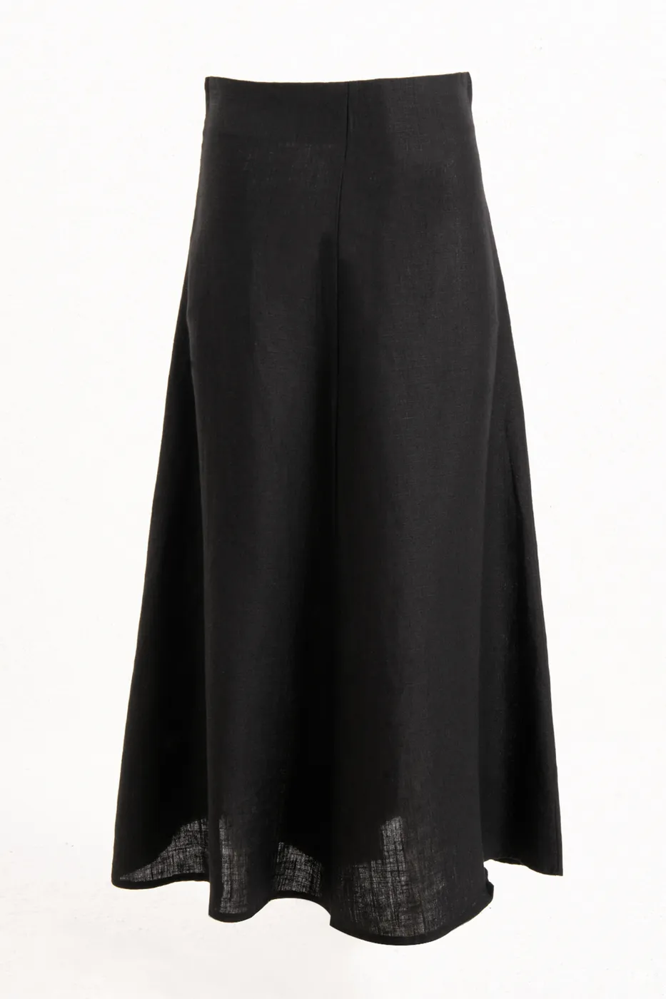 Bayan Siyah %100 Keten Volanlı Midi Etek