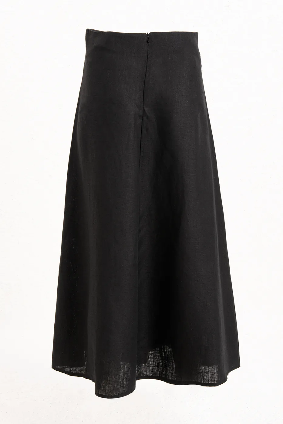 Bayan Siyah %100 Keten Volanlı Midi Etek