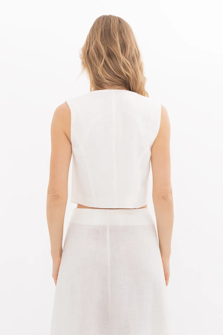 Bayan Beyaz %100 Keten Yelek