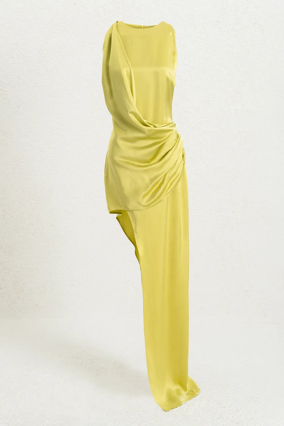 Bayan Yeşil Asimetrik Etek Detaylı Saten Elbise