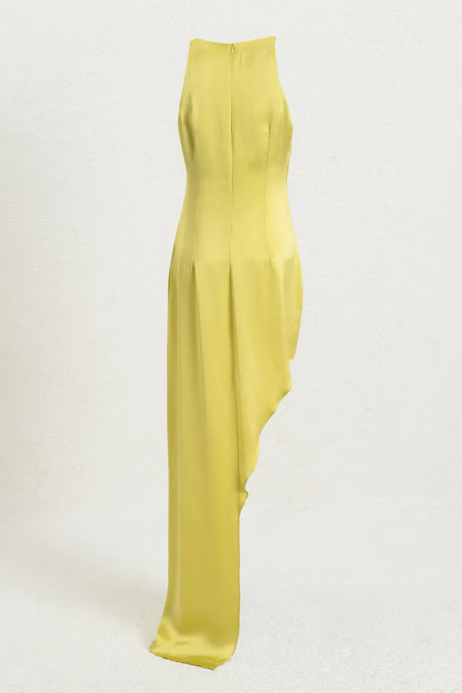 Bayan Yeşil Asimetrik Etek Detaylı Saten Elbise