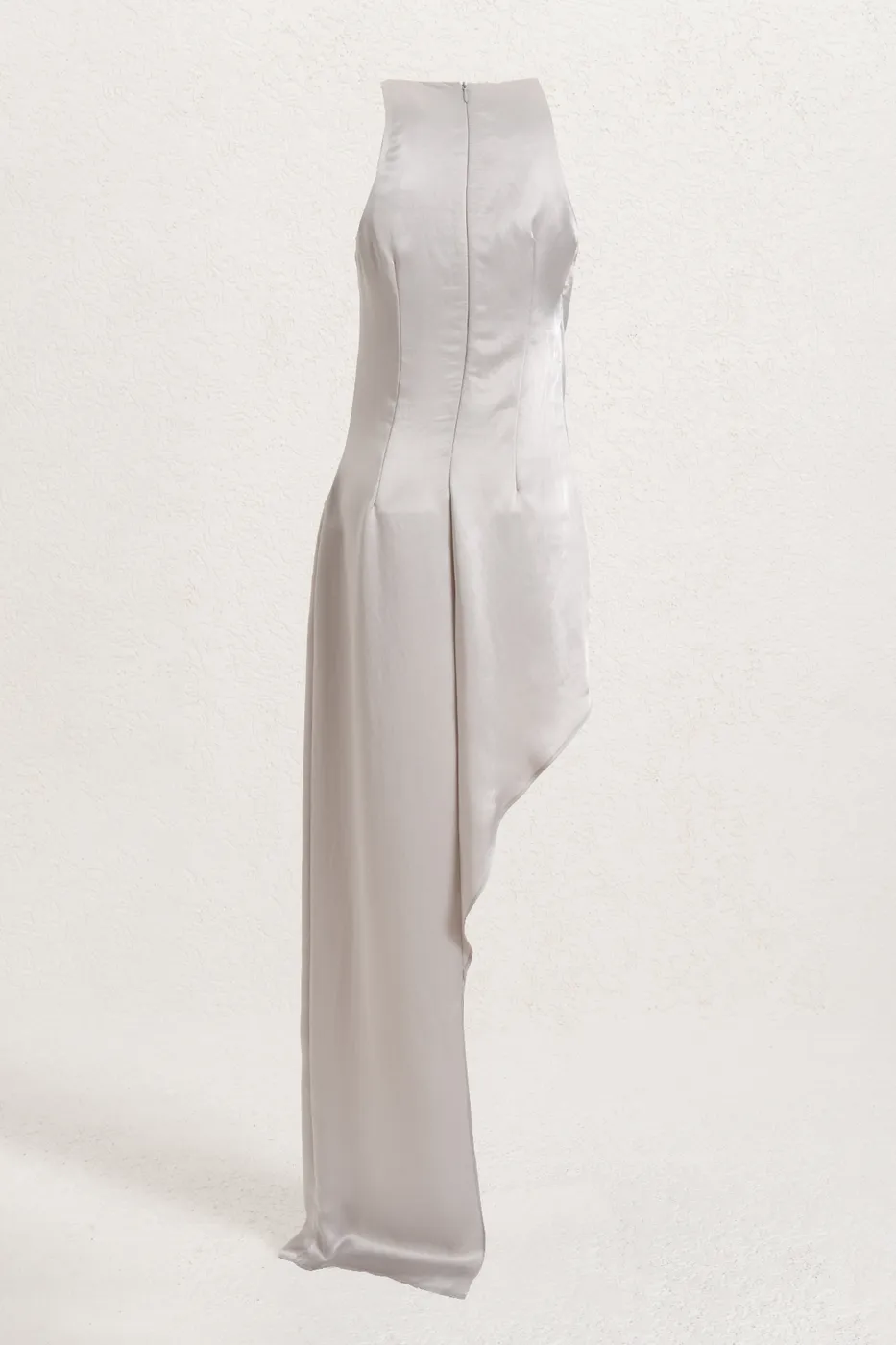 Bayan Gri Asimetrik Etek Detaylı Saten Elbise