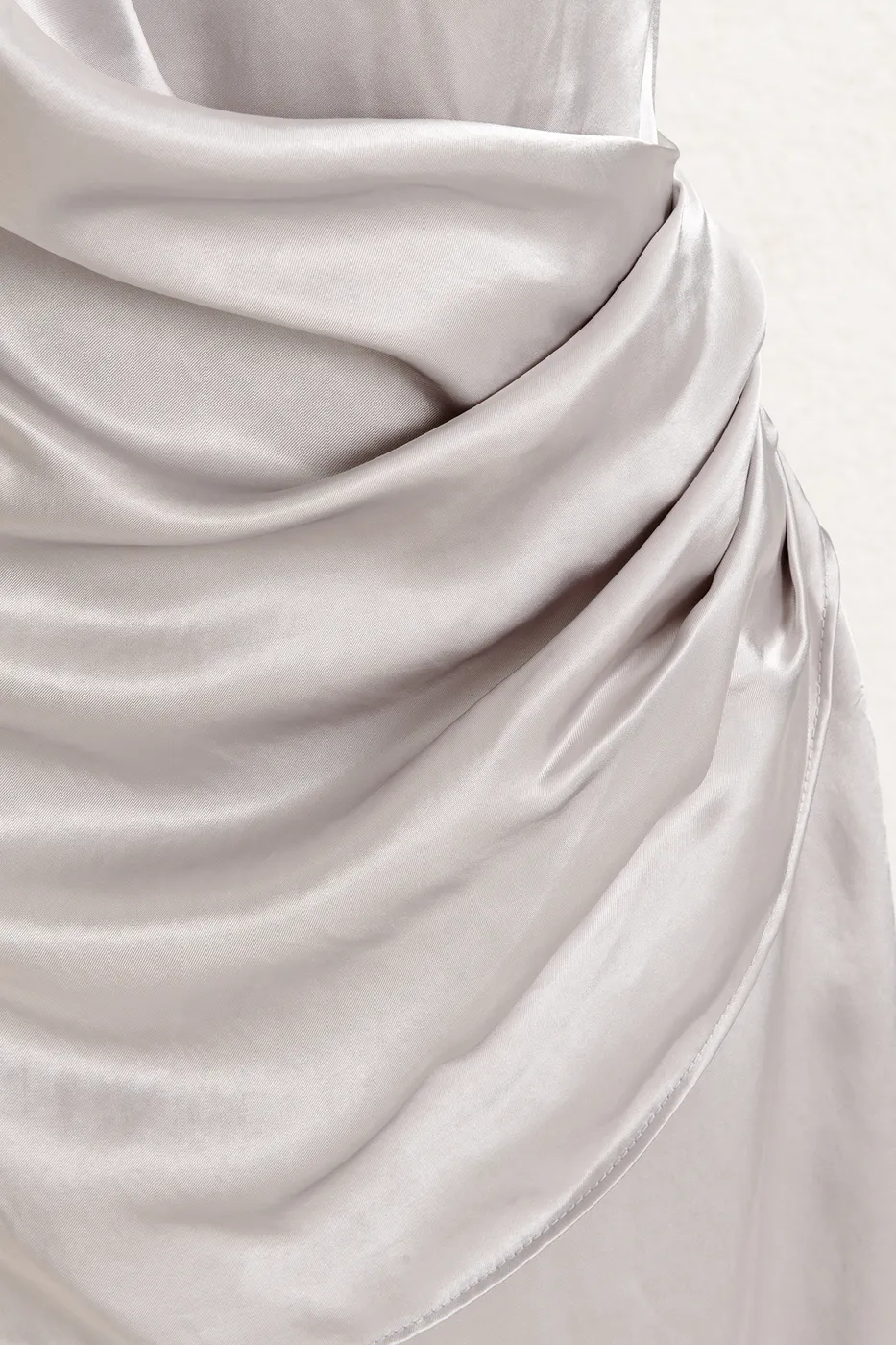 Bayan Gri Asimetrik Etek Detaylı Saten Elbise