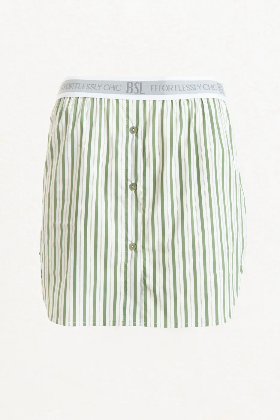 Bayan Yeşil Çizgili Cotton Mini Etek